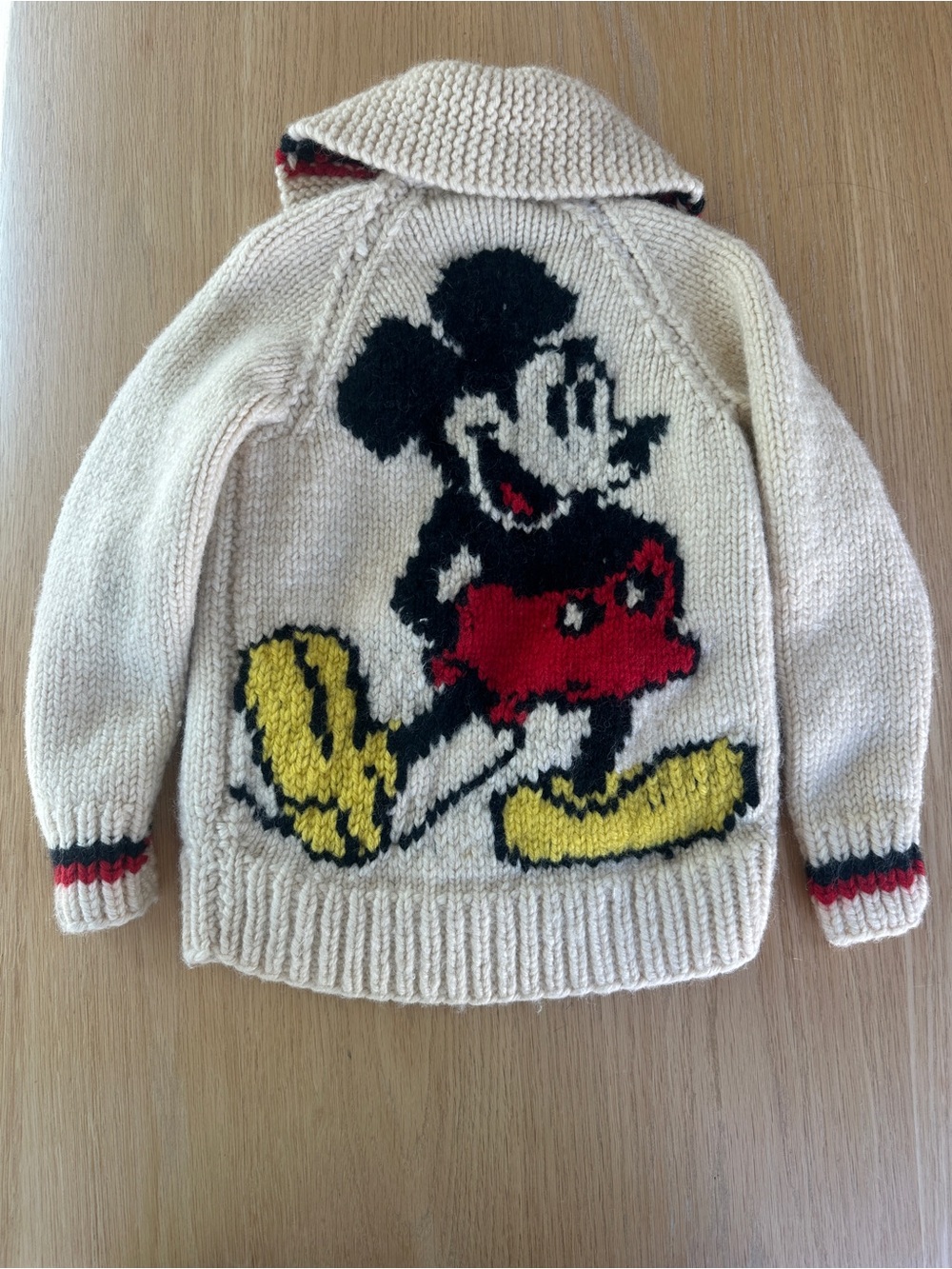 Vintage Kids Sweater Cream with Mickey Mouse Graphic (Red, Yellow, Black)